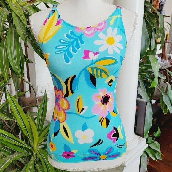 My Paris Tops - Vintage My Paris Retro Floral Tank Top France Med